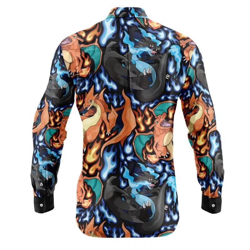 Charizard Mega Evolution Pokemon Long Sleeve Button Up Shirt - Image 2
