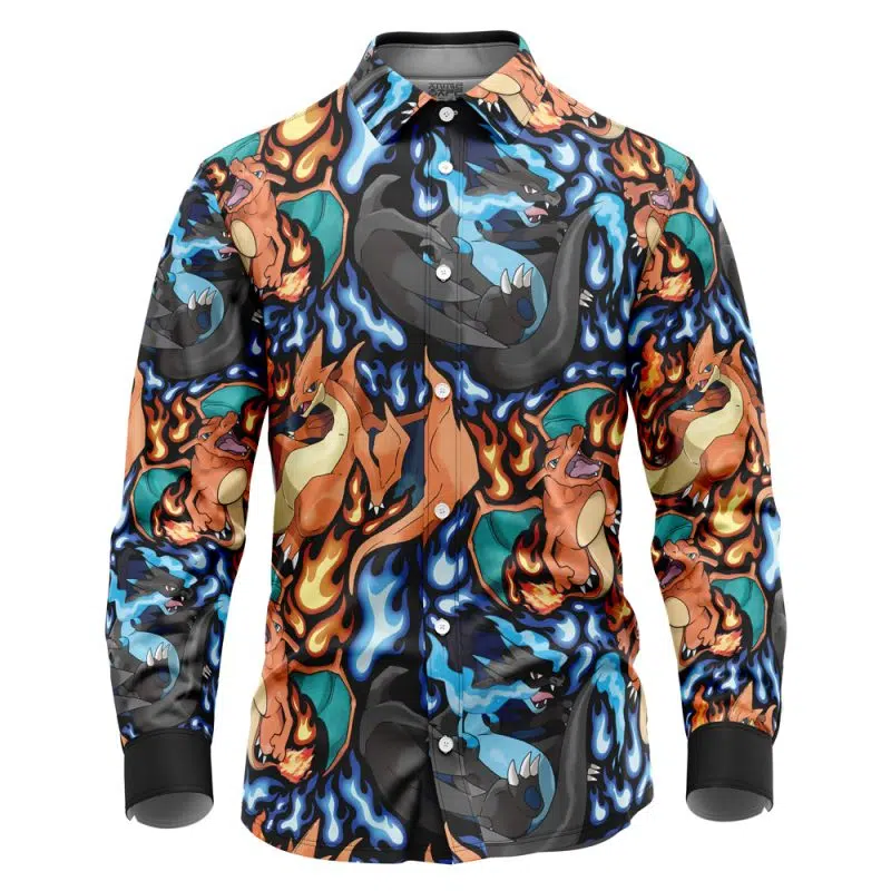 Charizard Mega Evolution Pokemon Long Sleeve Button Up Shirt