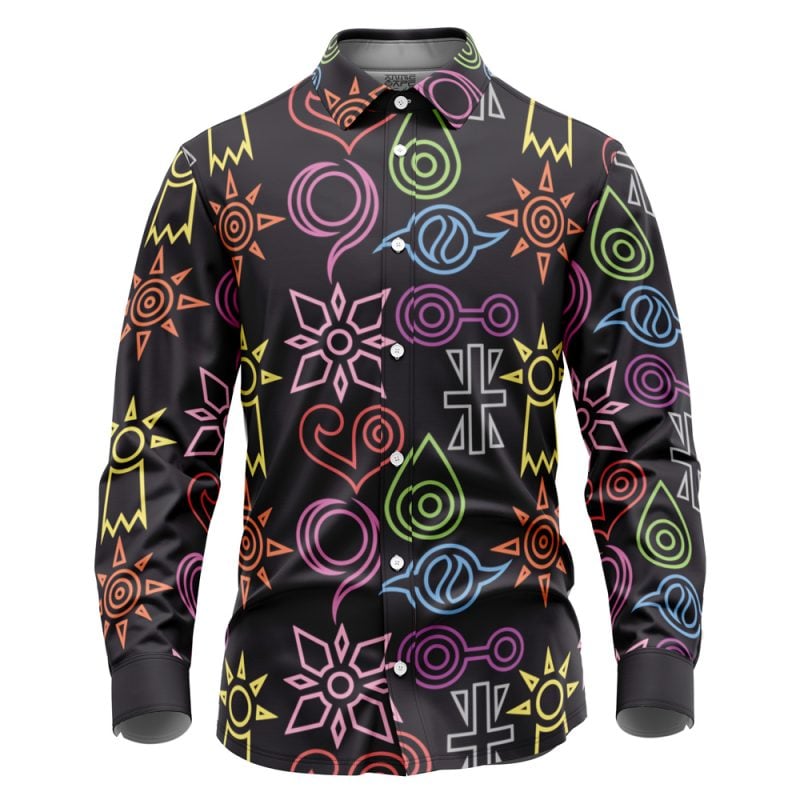 Crest Symbols Digimon Long Sleeve Button Up Shirt