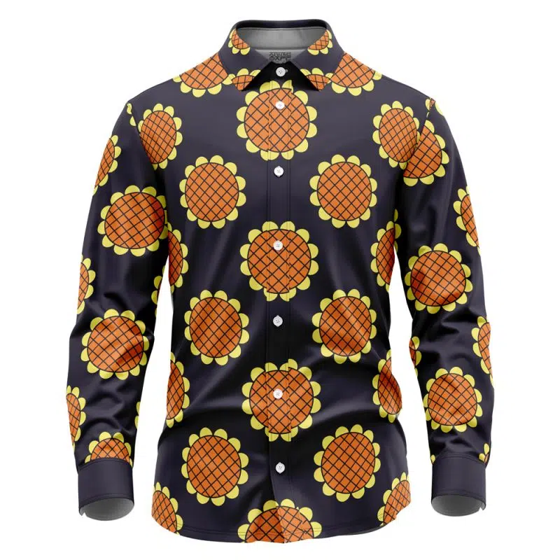 Navy Blue Monkey D. Luffy Lucy Dressrosa One Piece Long Sleeve Button Up Shirt
