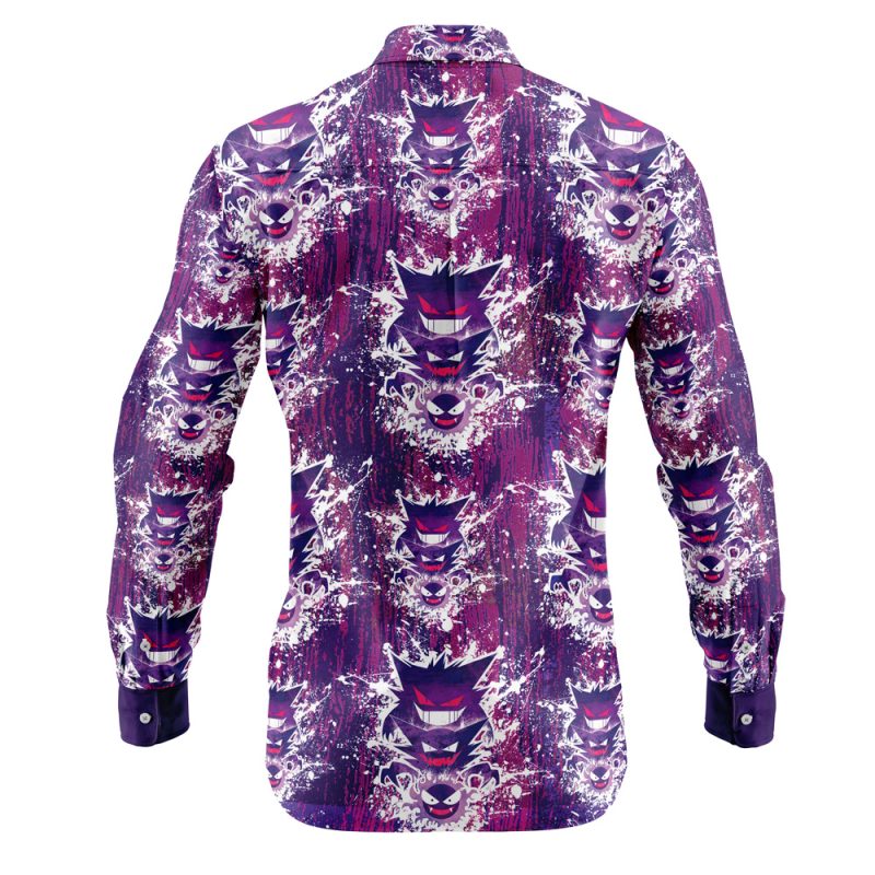 Ghostly Evolution Ghastly Haunter Gengar Pokemon Long Sleeve Button Up Shirt - Image 2