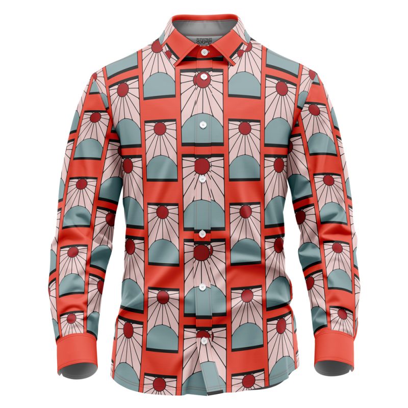 Hanafuda Earrings Demon Slayer Long Sleeve Button Up Shirt