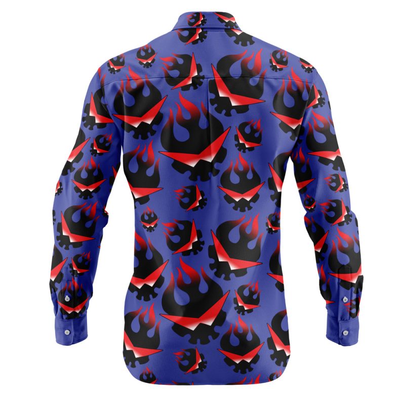 Kamina’s Great Flaming Skull Tengen Toppa Gurren Lagann Long Sleeve Button Up Shirt - Image 2