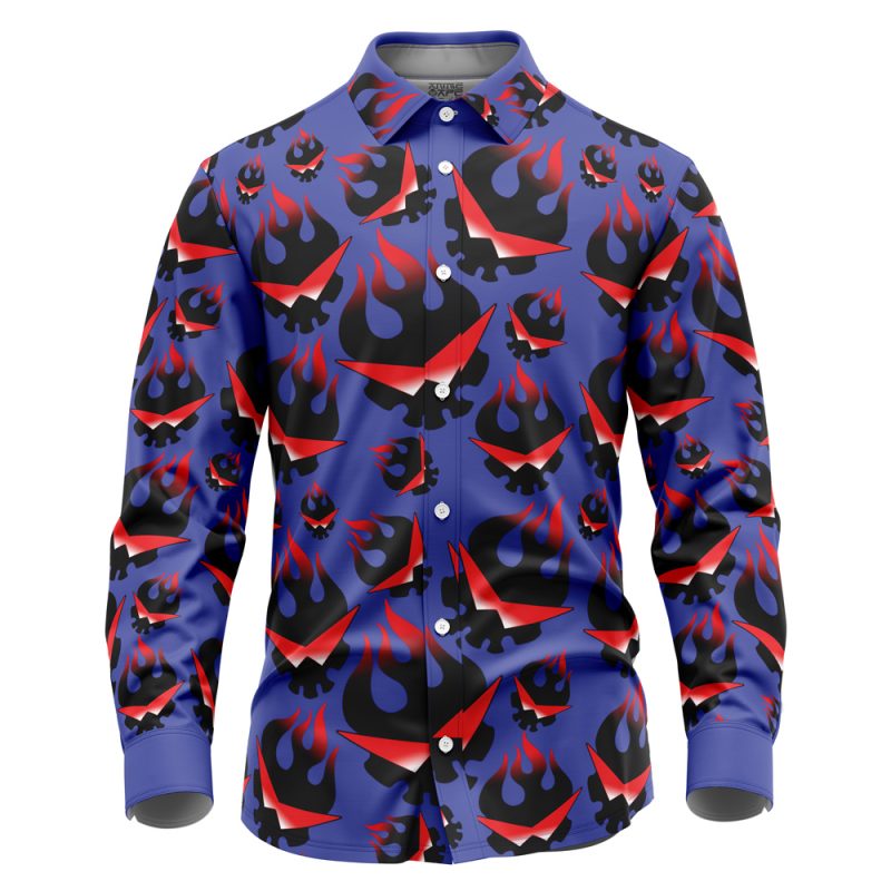 Kamina’s Great Flaming Skull Tengen Toppa Gurren Lagann Long Sleeve Button Up Shirt