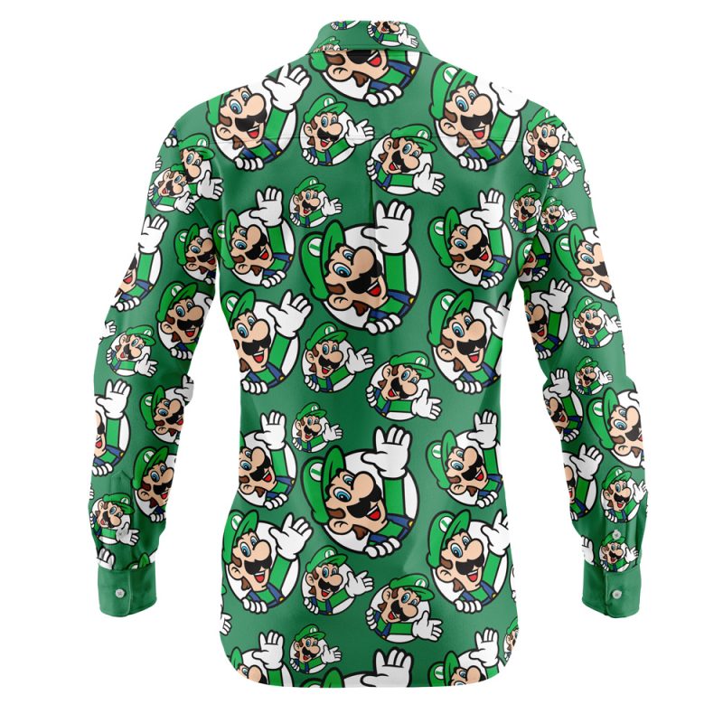 Luigi Mario Bros Long Sleeve Button Up Shirt - Image 2