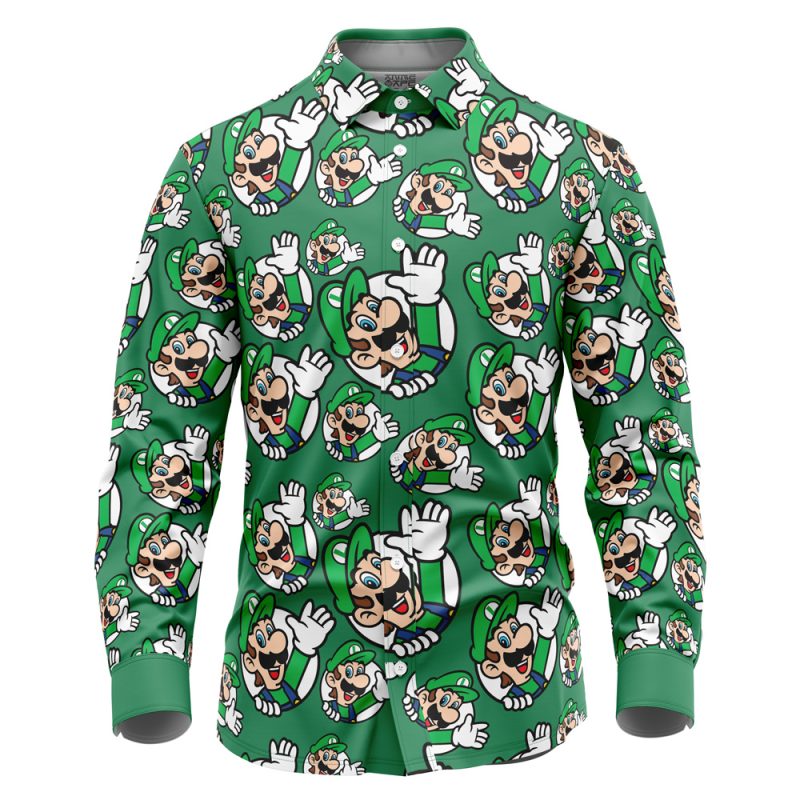Luigi Mario Bros Long Sleeve Button Up Shirt