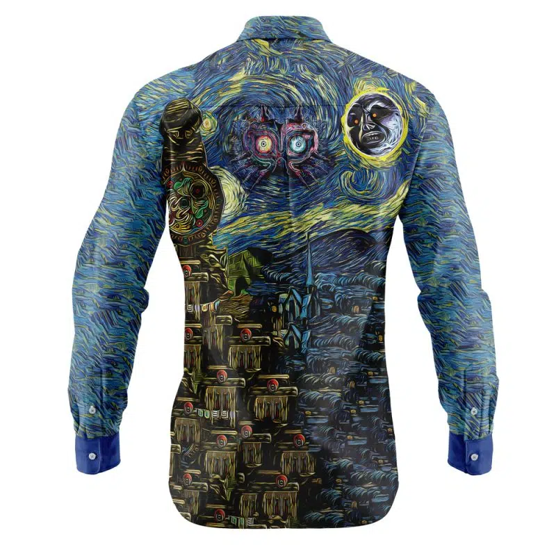 Zelda Majora’s Mask Starry Night Long Sleeve Button Up Shirt - Image 2