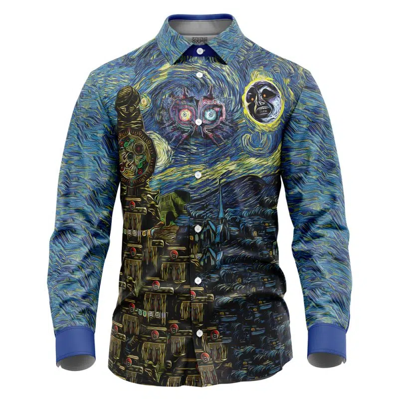 Zelda Majora’s Mask Starry Night Long Sleeve Button Up Shirt