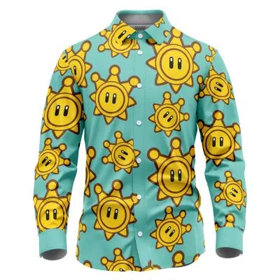 Shine Sprite Mario Bros Sunshine Long Sleeve Button Up Shirt