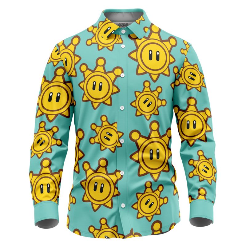 Shine Sprite Mario Bros Sunshine Long Sleeve Button Up Shirt