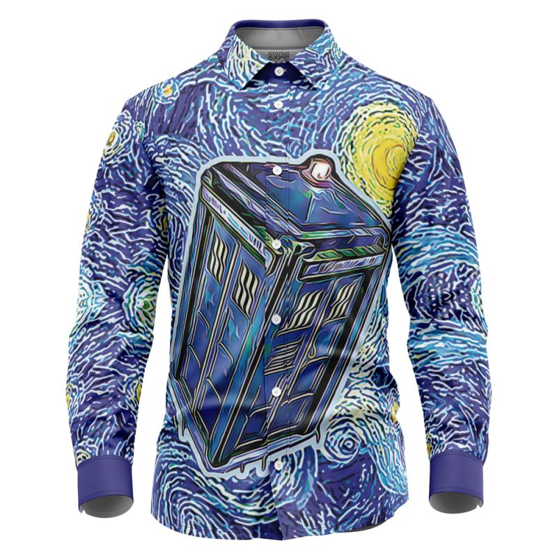 Tardis Starry Night Doctor Who Long Sleeve Button Up Shirt