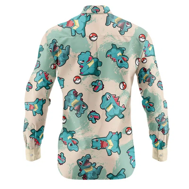 Totodile Pokemon Long Sleeve Button Up Shirt - Image 2