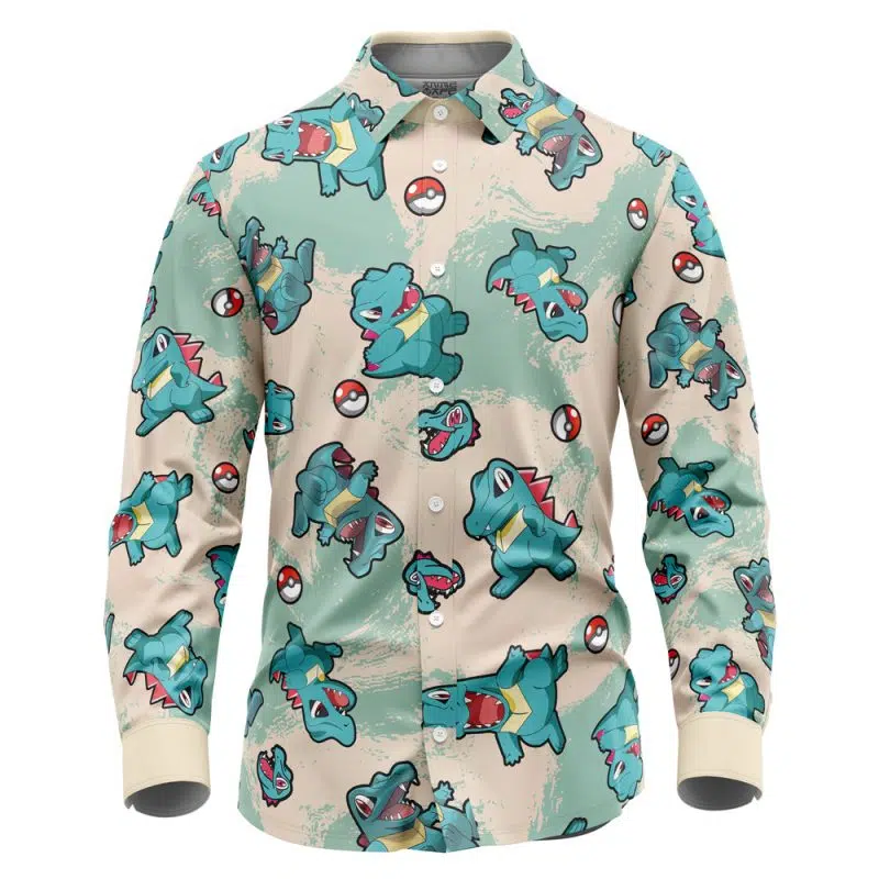 Totodile Pokemon Long Sleeve Button Up Shirt