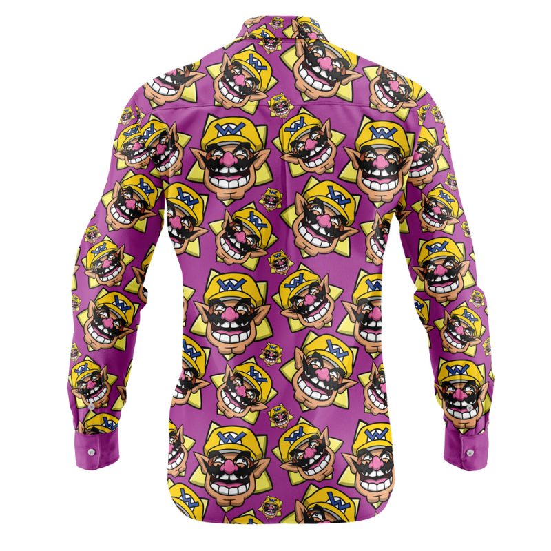 Wario Mario Bros Long Sleeve Button Up Shirt - Image 2