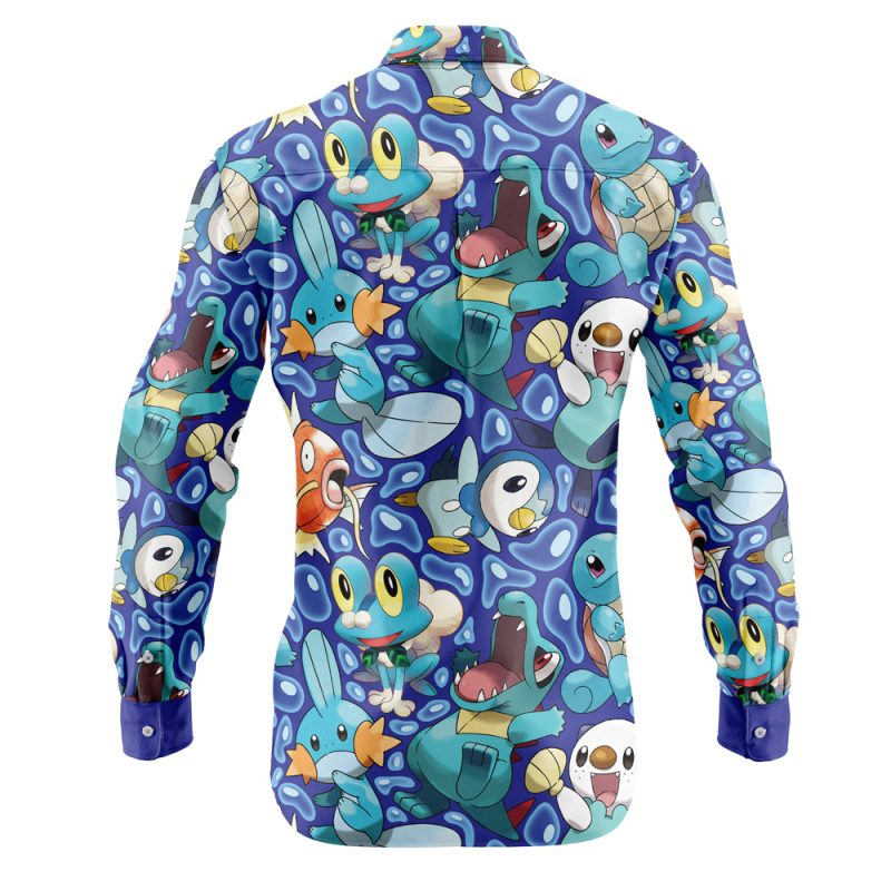 Water Type Starters Pokemon Long Sleeve Button Up Shirt - Image 2