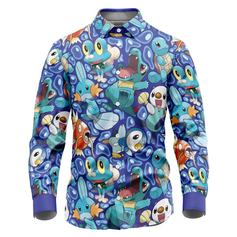 Water Type Starters Pokemon Long Sleeve Button Up Shirt