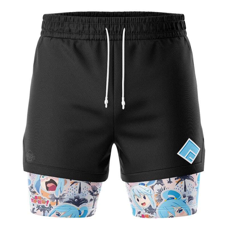 Funny Face Aqua Konosuba 2-in-1 Performance Shorts - Image 2