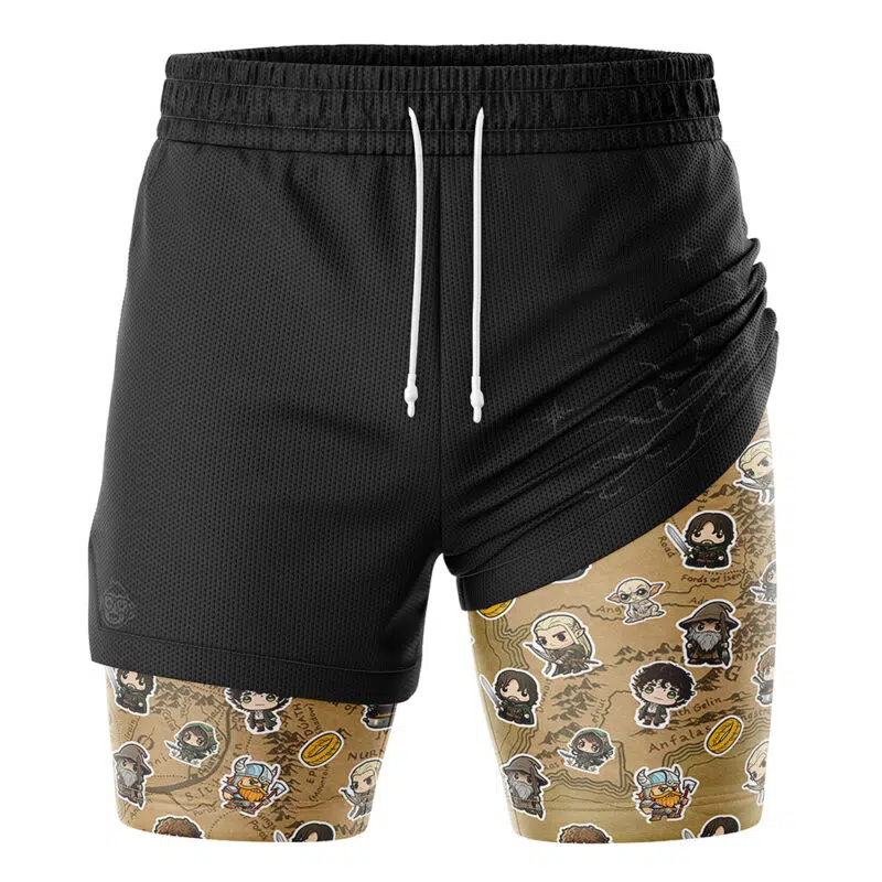 Chibi Fellowship of the Ring Lord of the Rings 2-in-1 Performance Shorts - Image 3