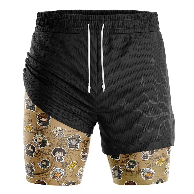 Chibi Fellowship of the Ring Lord of the Rings 2-in-1 Performance Shorts