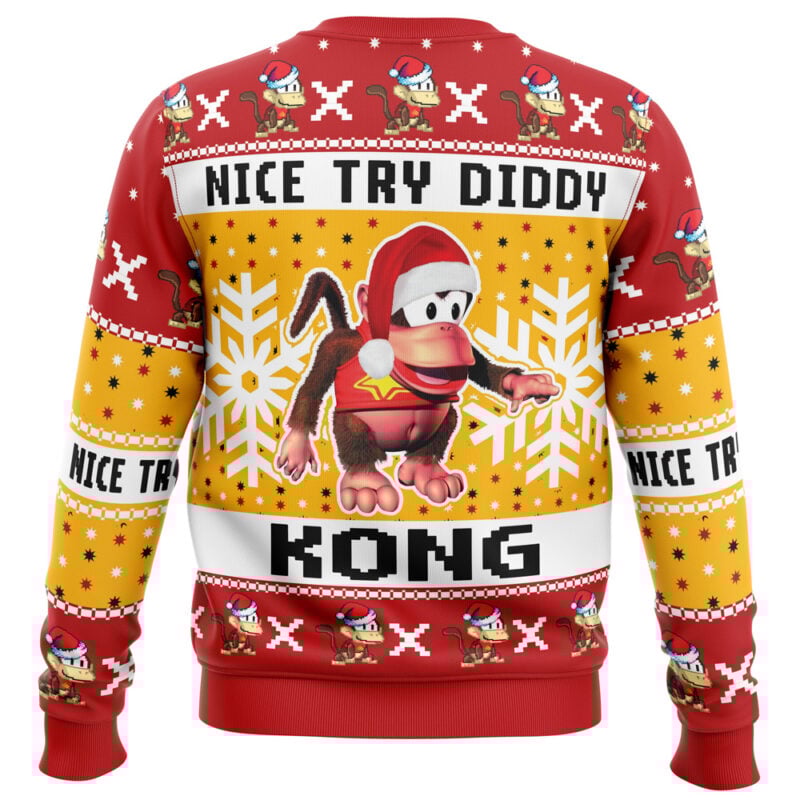 Nice Try Diddy Kong Meme Donkey Kong Ugly Christmas Sweater - Image 2