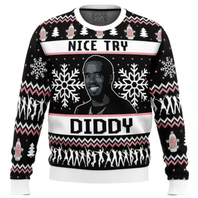 Nice Try Diddy Meme Pop Culture Ugly Christmas Sweater