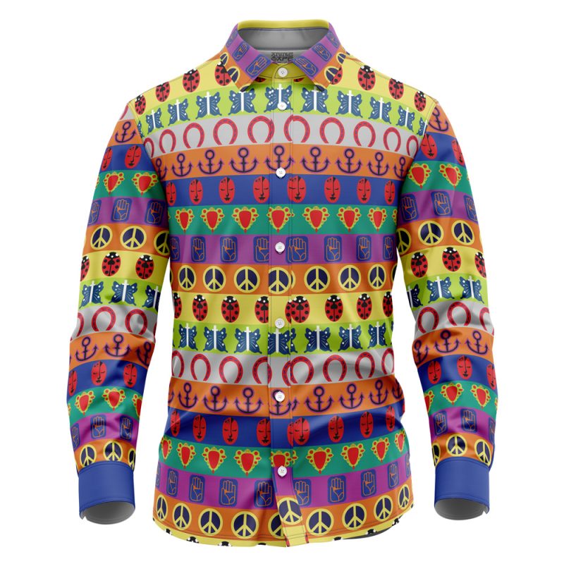All Symbols Pattern JoJo’s Bizarre Adventure Long Sleeve Button Up Shirt