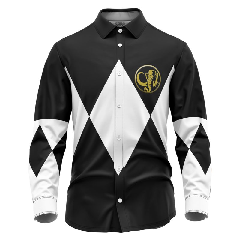 Black Ranger Mighty Morphin Power Rangers Long Sleeve Button Up Shirt