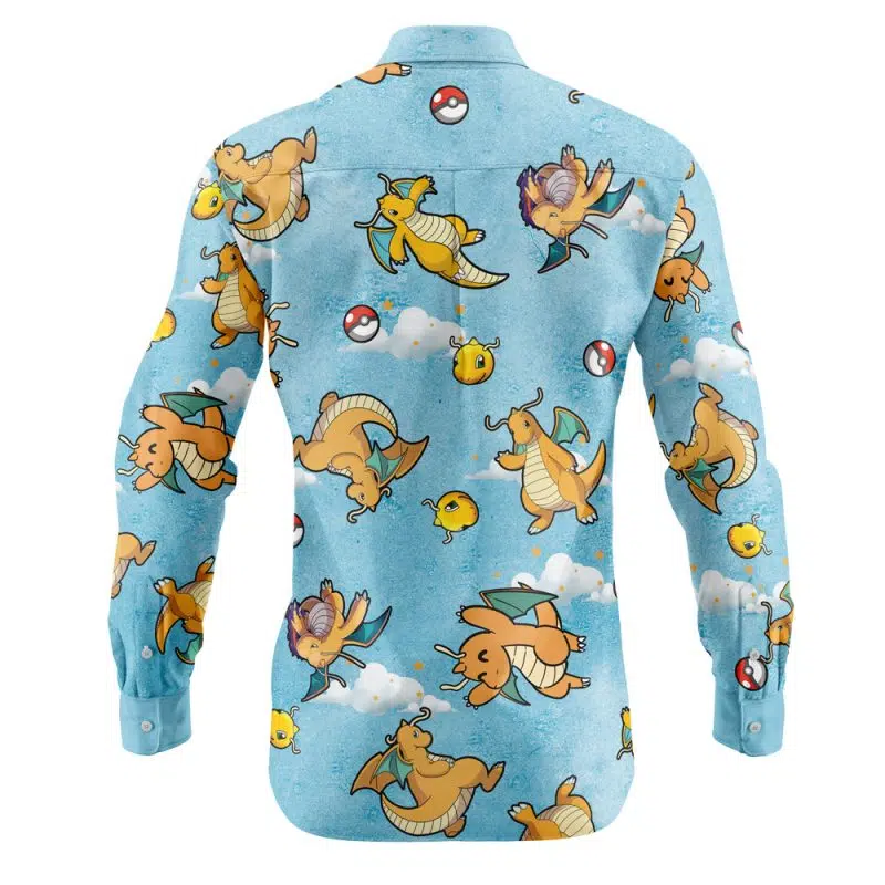 Dragonite Pattern Pokemon Long Sleeve Button Up Shirt - Image 2