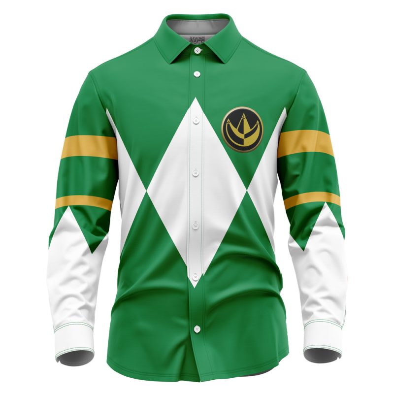 Green Ranger Mighty Morphin Power Rangers Long Sleeve Button Up Shirt