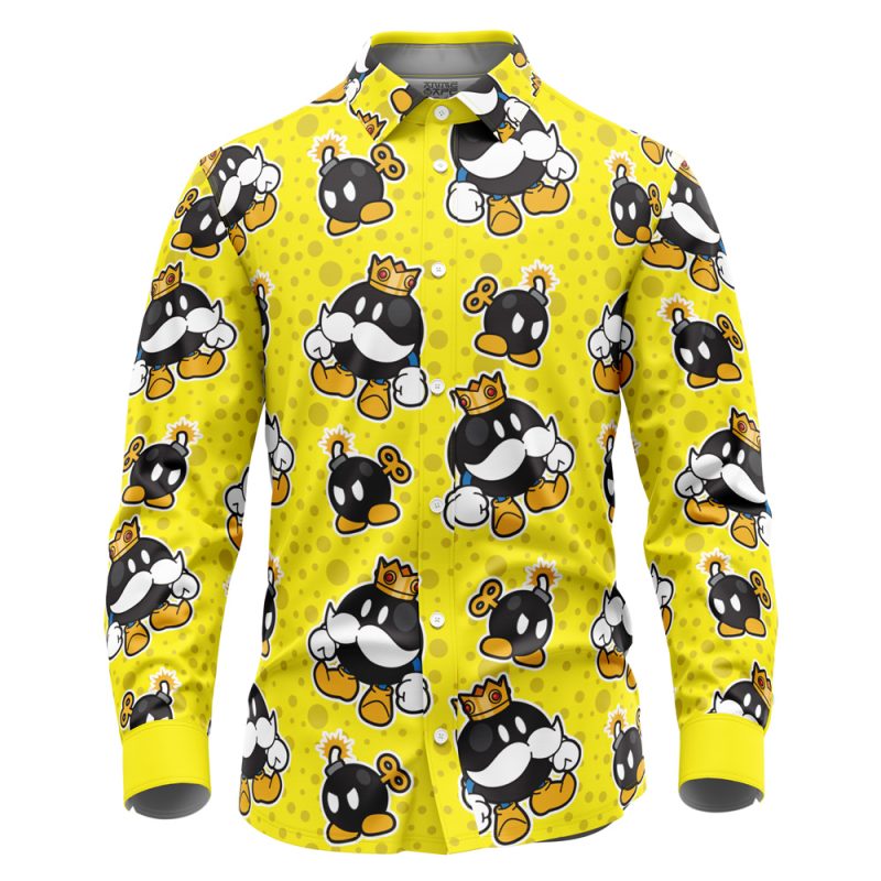 King Bob Omb Mario Bros Long Sleeve Button Up Shirt