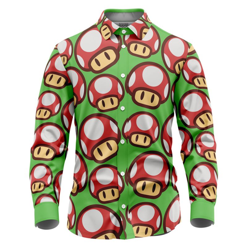 Mushroom Mario Bros Long Sleeve Button Up Shirt
