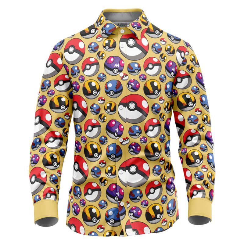 Poke Balls Pokemon Long Sleeve Button Up Shirt