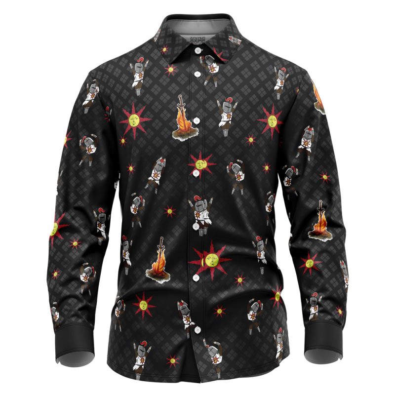 Praise the Sun Pattern Dark Souls Long Sleeve Button Up Shirt - Image 2