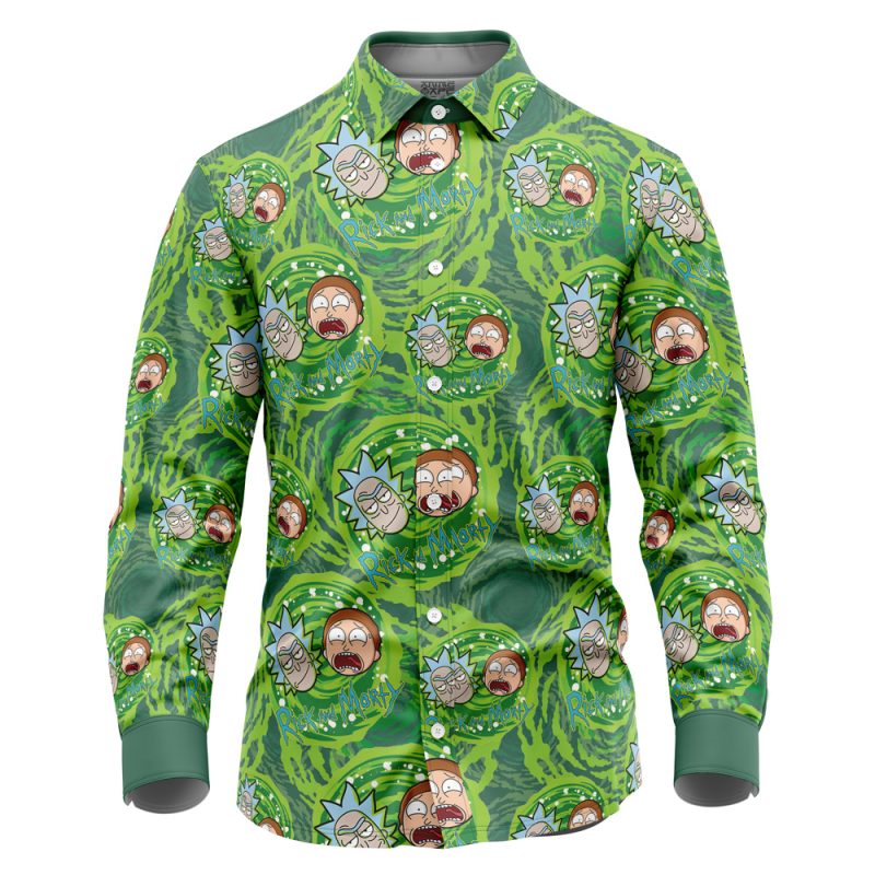 Trippy Cosmic Rick and Morty Long Sleeve Button Up Shirt