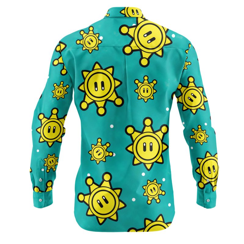 Shine Sprite Pattern Mario Bros Long Sleeve Button Up Shirt - Image 2