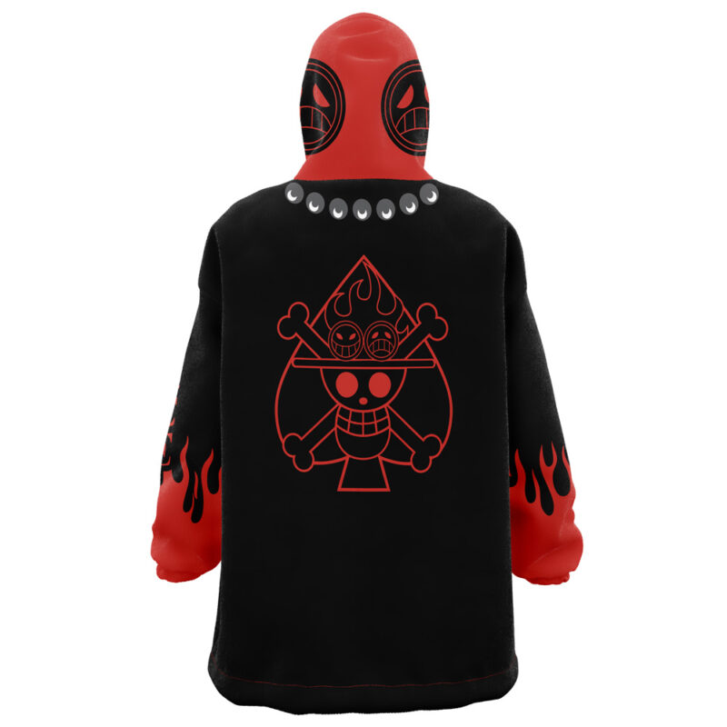 Red and Black Portgas D. Ace's Arc One Piece Snug Blanket Hoodie