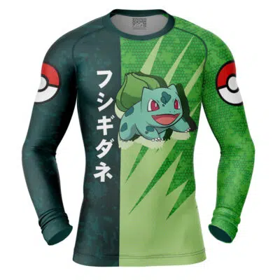 Bulbasaur Attack Pokemon Long Sleeve Rash Guard Compression Shirt