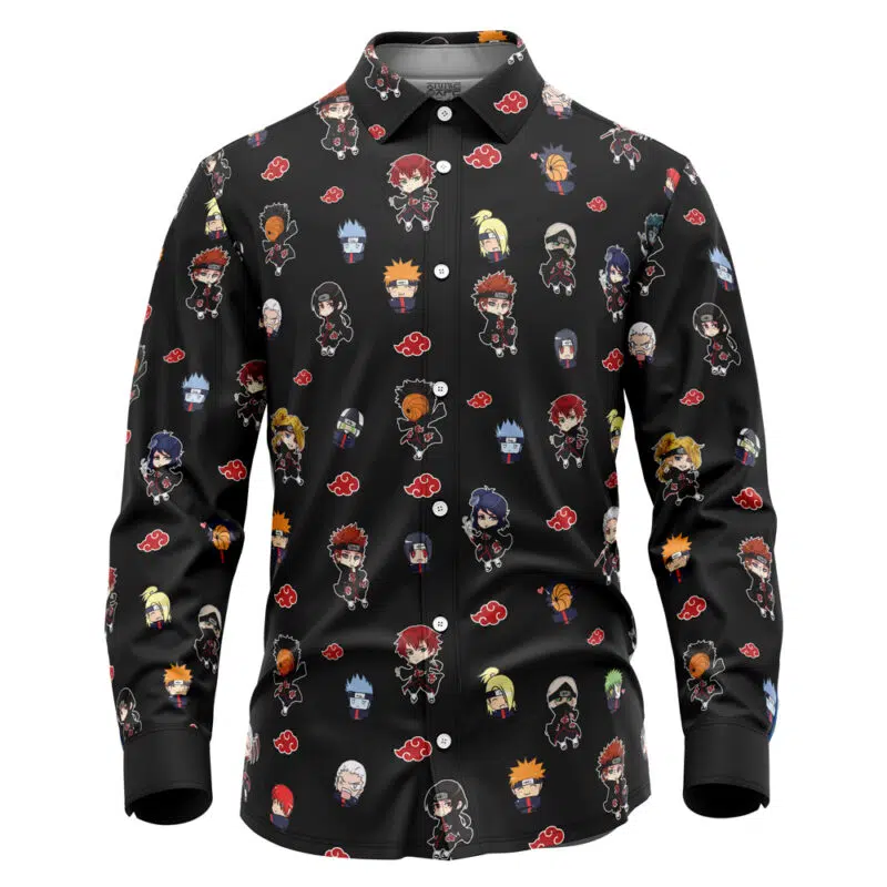 Chibi Akatsuki Pattern Long Sleeve Button Up Shirt