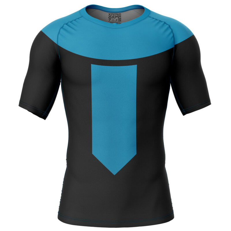 Invincible Blue Short Sleeve Rash Guard Compression Shirt