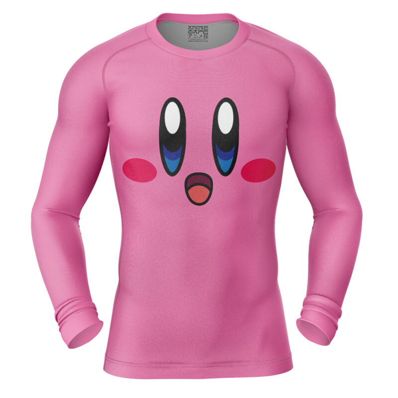 Kirby's Face Kirby's Adventure Long Sleeve Rash Guard Compression Shirt