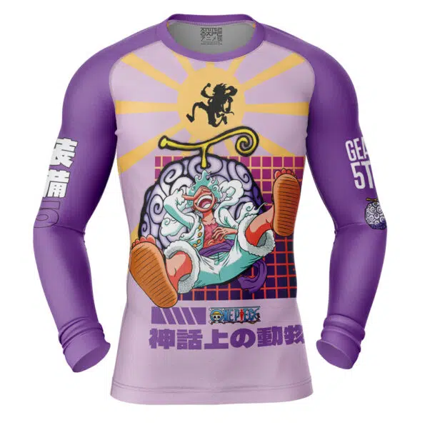 Luffy Gear 5 Sun God Nika v2 One Piece Long Sleeve Rash Guard Compression Shirt