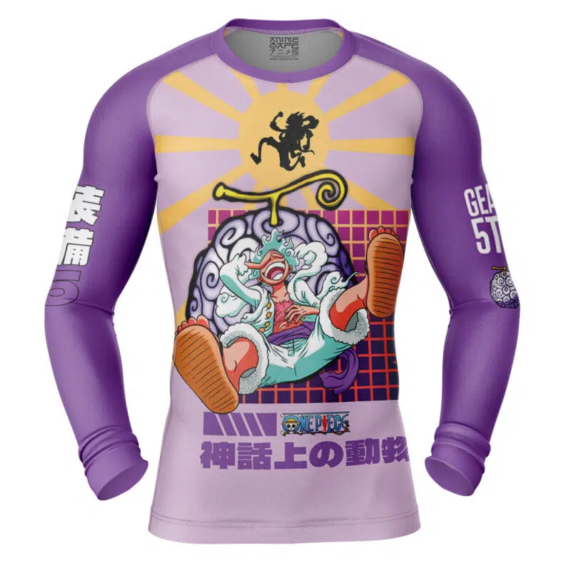 Luffy Gear 5 Sun God Nika v2 One Piece Long Sleeve Rash Guard Compression Shirt