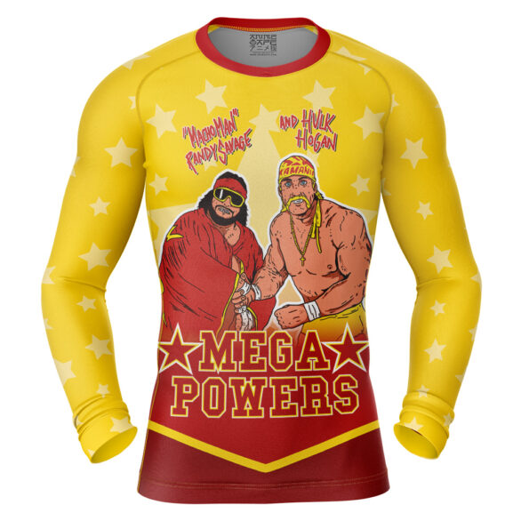 Mega Powers Macho Man and Hulk Hogan Long Sleeve Rash Guard Compression Shirt