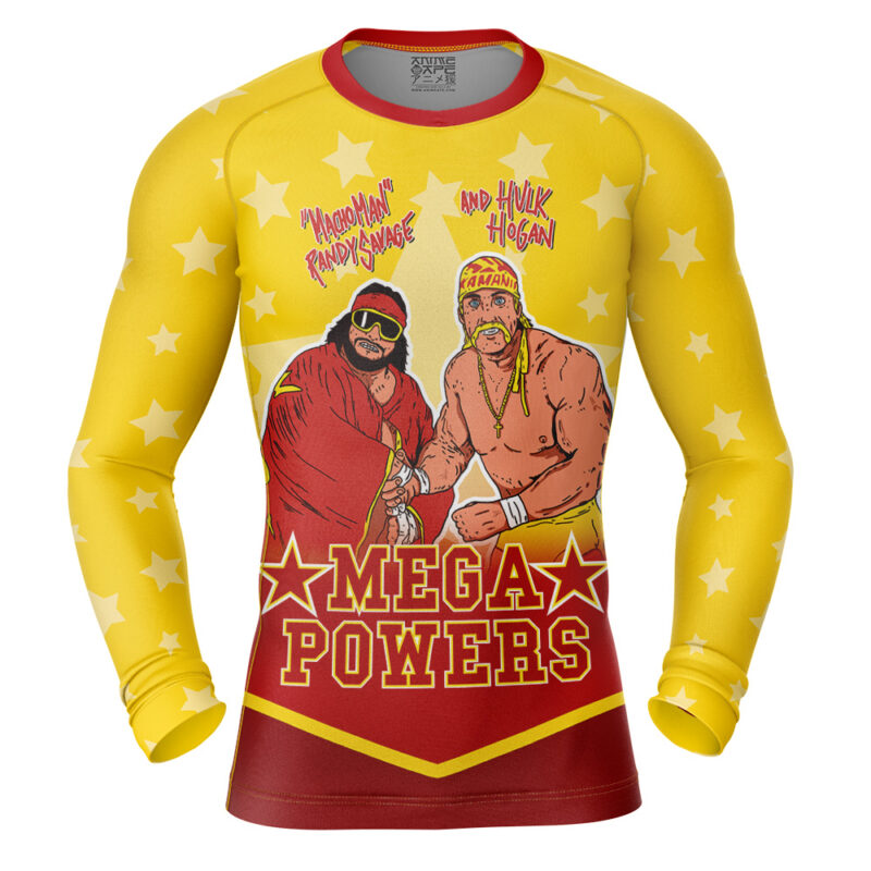 Mega Powers Macho Man and Hulk Hogan Long Sleeve Rash Guard Compression Shirt