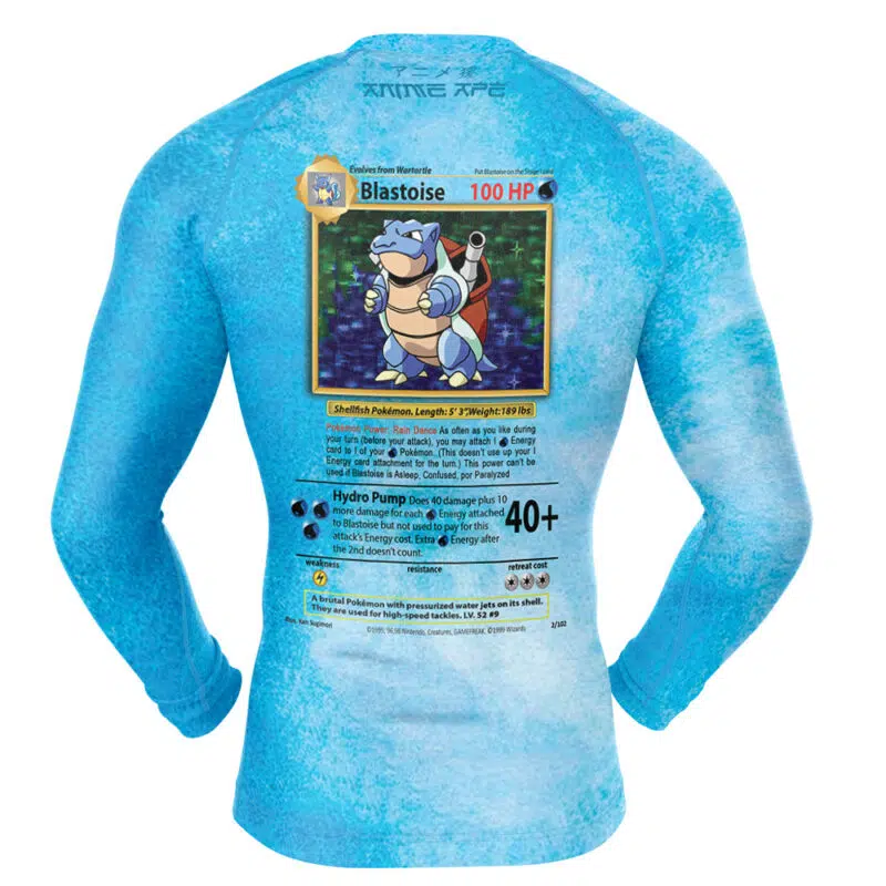 Blastoise Card V2 Pokemon Long Sleeve Rash Guard Compression Shirt - Image 2