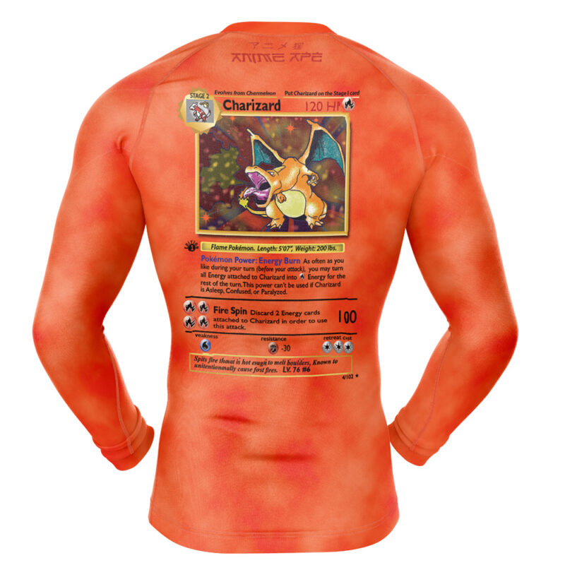 Charizard Card V2 Pokemon Long Sleeve Rash Guard Compression Shirt - Image 2