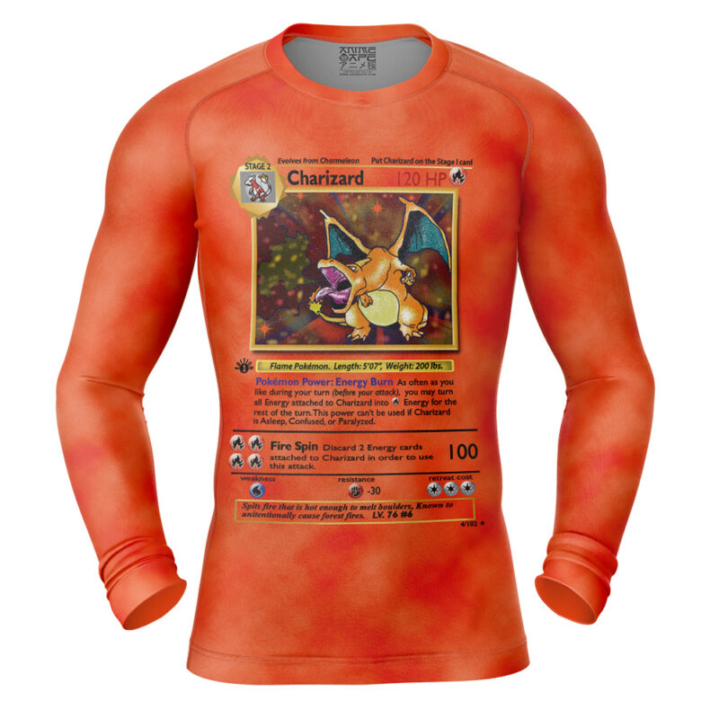 Charizard Card V2 Pokemon Long Sleeve Rash Guard Compression Shirt