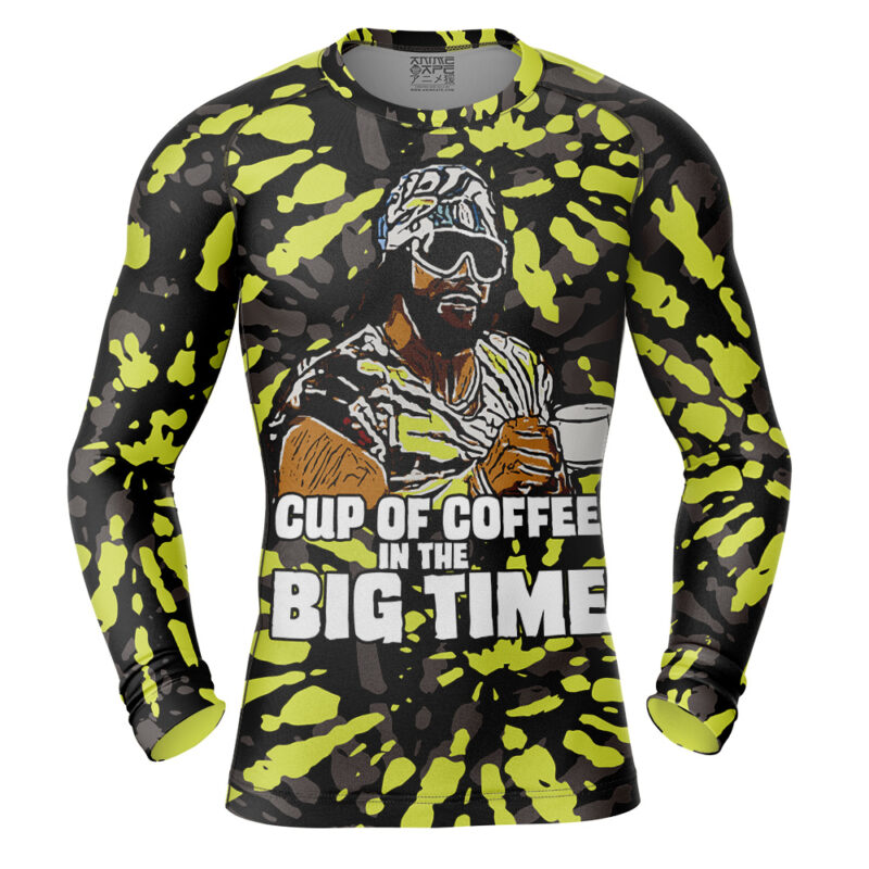 Cup of Coffee in the Big Time Randy Savage Long Sleeve Rash Guard Compression Shirt