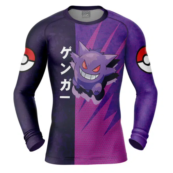 Gengar Attack Pokemon Long Sleeve Rash Guard Compression Shirt