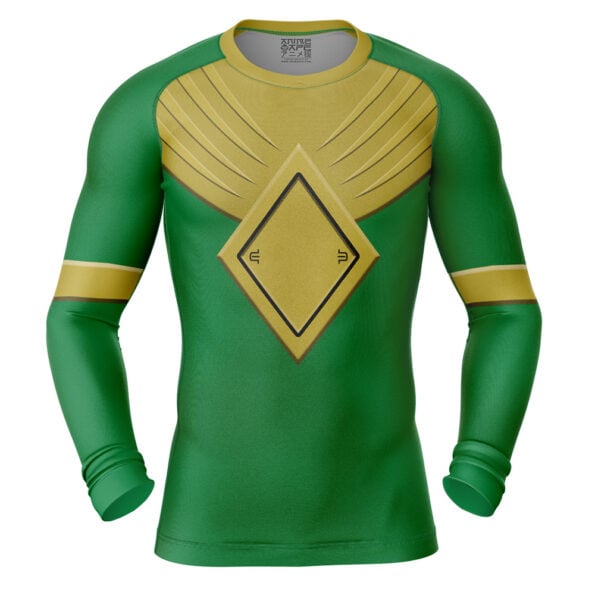 Green Ranger Gold Shield Mighty Morphin Power Rangers Long Sleeve Rash Guard Compression Shirt